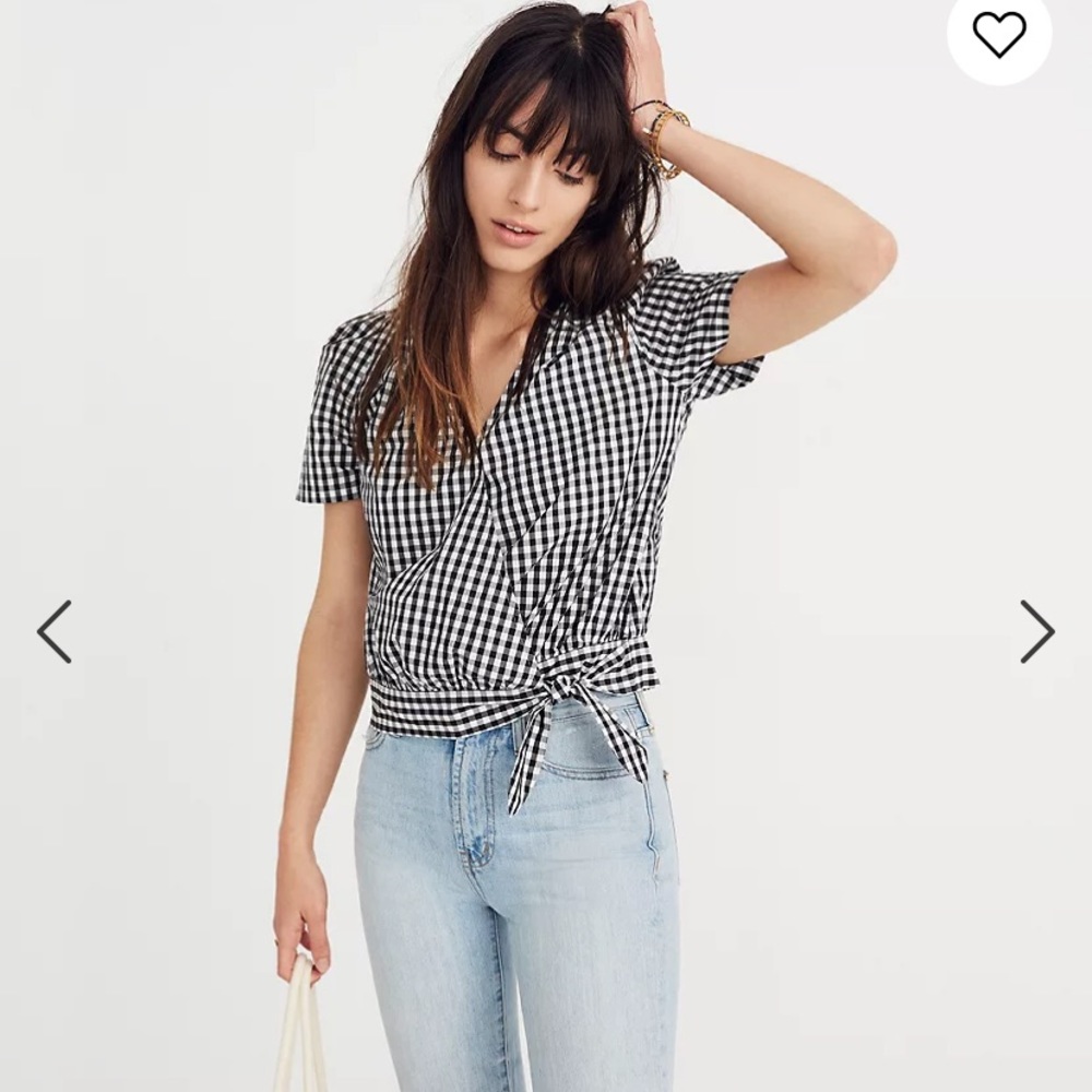 Madewell Short-Sleeve Wrap Top in Gingham Check